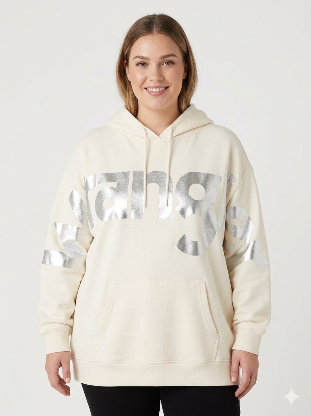 Wrangler 3X Cream Hoodie with Metallic Silver Logo